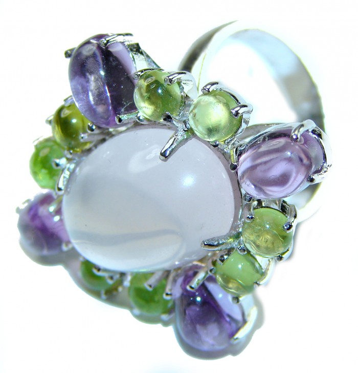 Victoria - Authentic 9.5 carat Brazilian Rose Quartz Peridot .925 Sterling Silver incredible Ring size 7 1/2 - photo 1