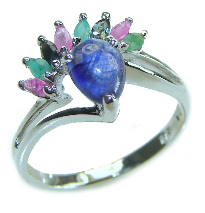 Deep Ocean 2.5 carat Sapphire .925 Sterling Silver handmade Statement Ring size 8 3/4 - photo 2