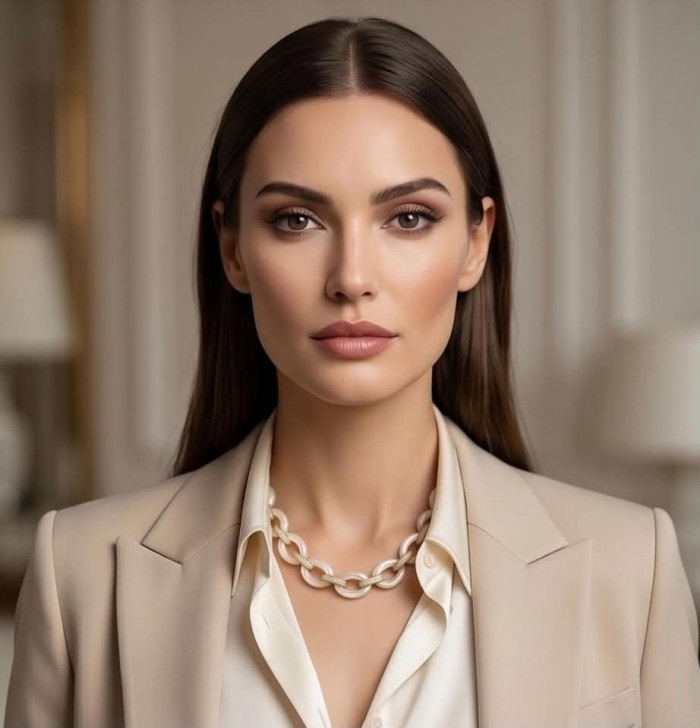 Rainbow Cascade Precious natural Blister Pearl 18K Gold over .925 Sterling Silver Necklace; 58.5 grams - Woman wearing pearl necklace, front view, elegant appearance.