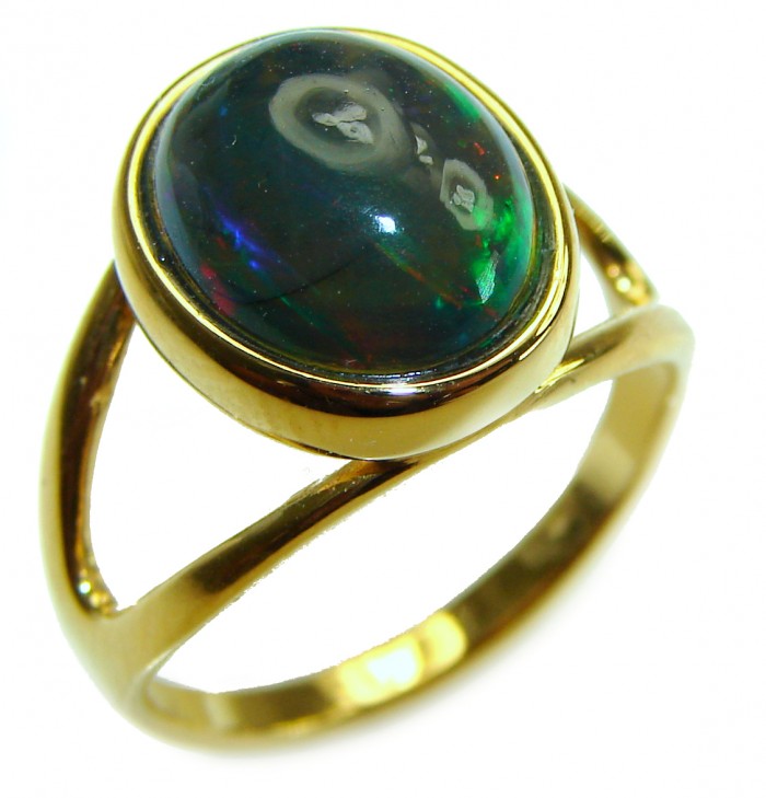 A Milky Way Genuine 8.9 carat Black Opal 18K Gold over .925 Sterling Silver handmade Ring size 7 - photo 4