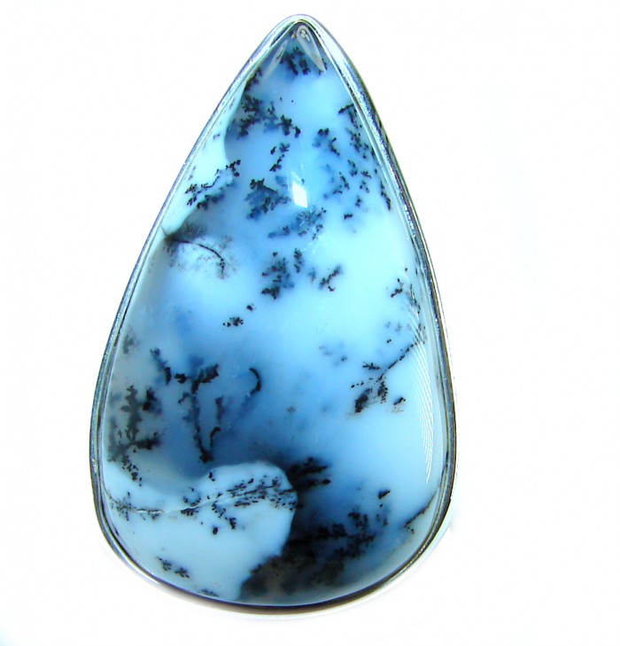 Top Quality Dendritic Agate .925 Sterling Silver handcrafted Ring s. 7 adjustable - Close-up of dendritic agate pendant in .925 sterling silver.