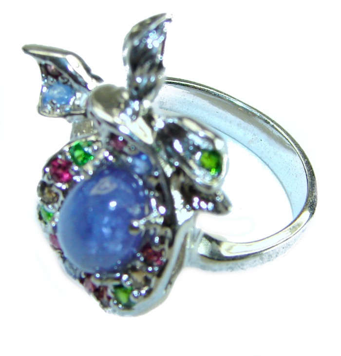 Luxurious 3.8 carat Natural Tanzanite Tourmaline .925 Sterling Silver handmade Ring size 9 - photo 1