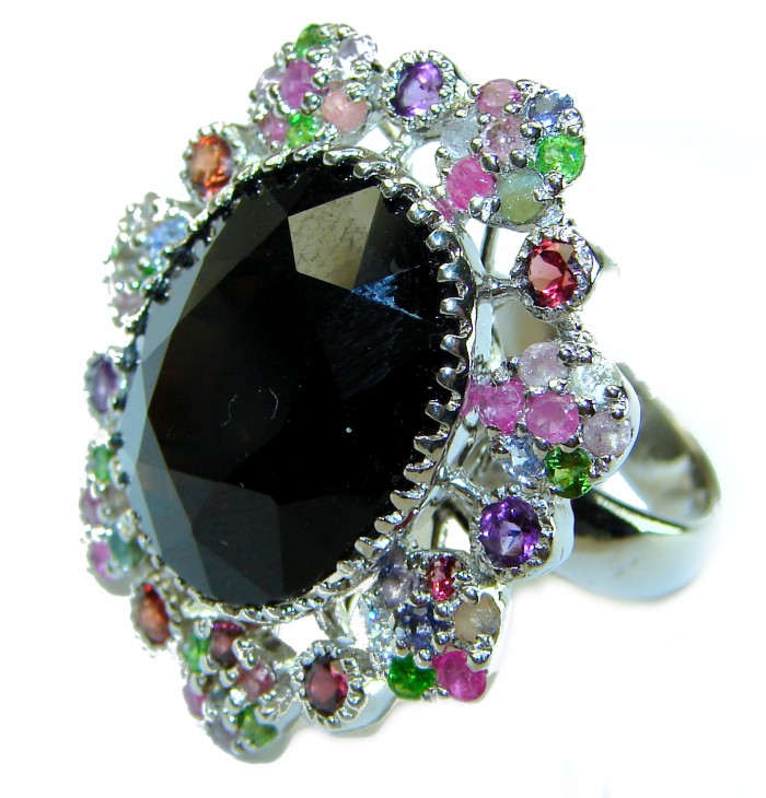 Roxanna - Huge 27.5 carat Black Onyx .925 Sterling Silver handcrafted ring; s. 7 1/4 - photo 1