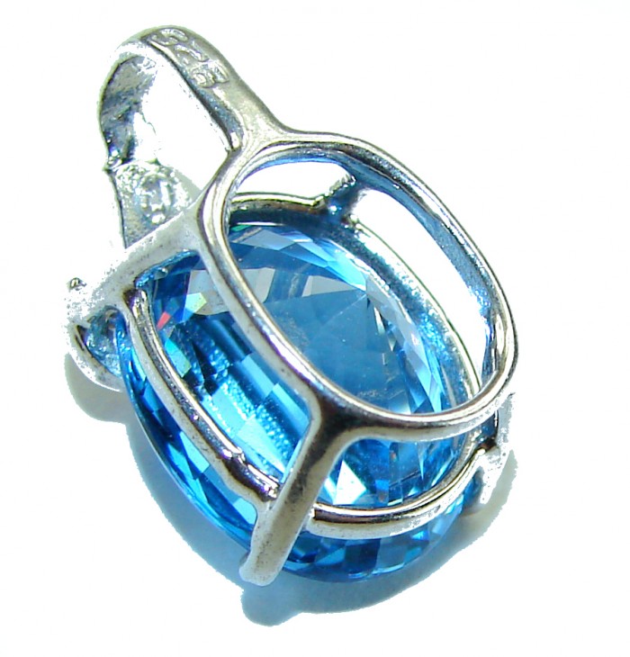 Atlantica 7.5 carat Swiss Blue Topaz .925 Sterling Silver Handcrafted pendant - Close-up of Swiss Blue Topaz in sterling silver setting.