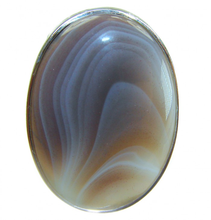 Sahara Dune Top Quality Botswana Agate .925 Sterling Silver handcrafted Ring s. 8 adjustable - Close-up of Sahara Dune Botswana Agate in .925 Sterling Silver setting.