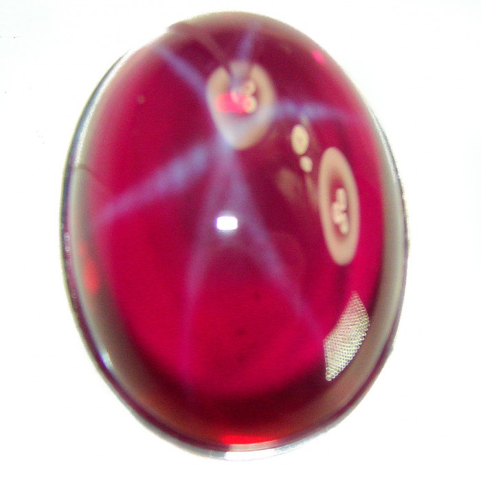 Bellezza Genuine 36.5 CARAT Star Ruby .925 Sterling Silver Large Statement Ring size 8 - Close-up of Bellezza 36.5 carat star ruby in sterling silver setting.