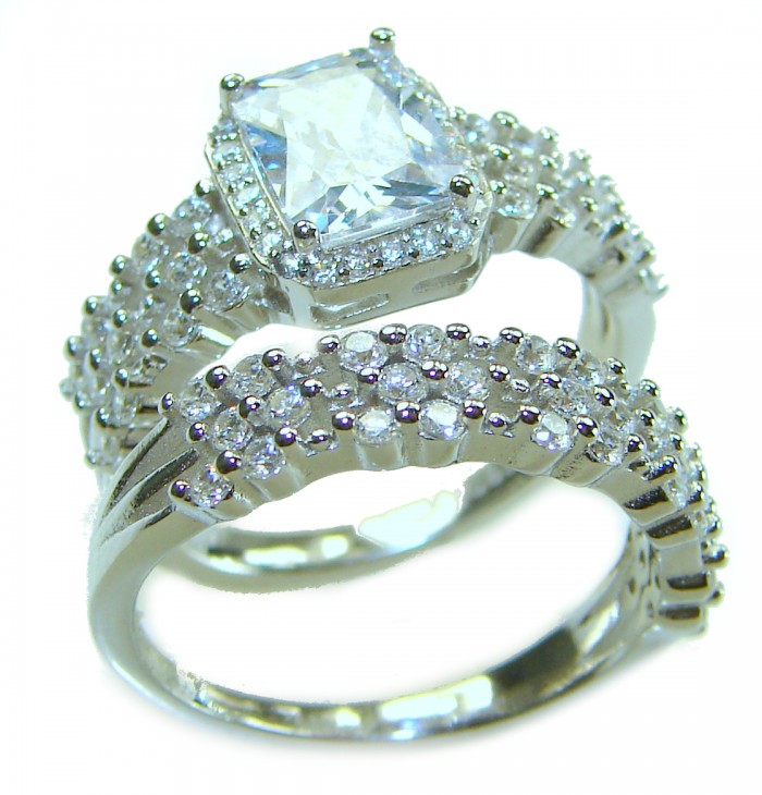 Golden Galaxy Genuine 10.8 carat White Topa .925 Sterling Silver handmade stack up Ring size 6 1/4 - Close-up of Golden Galaxy ring set with white topaz and cubic zirconia.