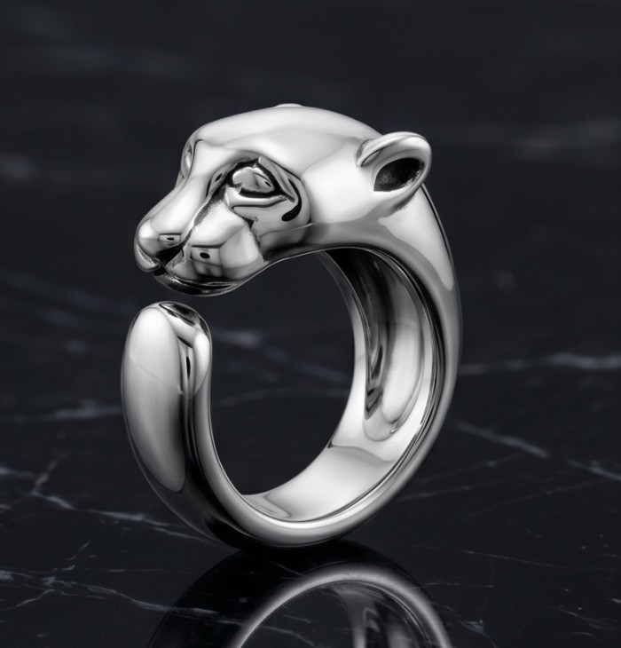Cheetah .925 Sterling Silver handmade Statement Ring s. 7 - Side view of Cheetah .925 Sterling Silver handmade statement ring.