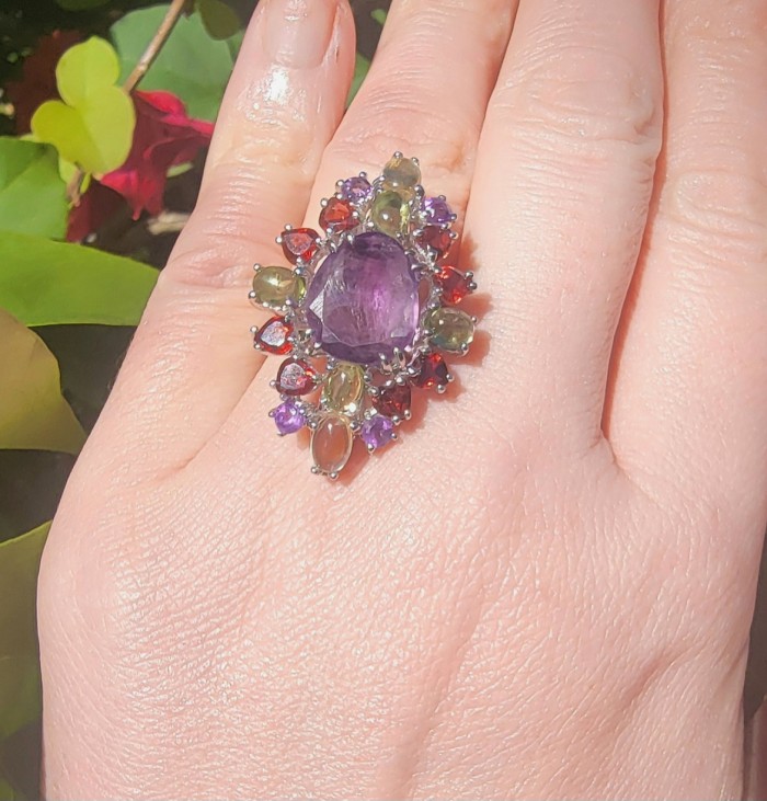 Fnacy design 20.8 carat Amethyst .925 Sterling Silver Handcrafted Ring size 6 1/2 - photo 1