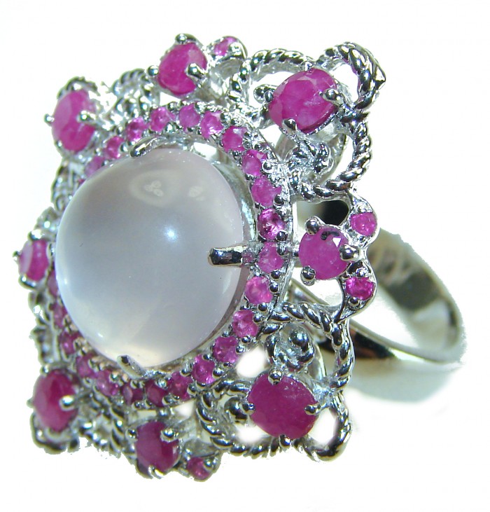 Pink Majesty Authentic 9.5 carat Brazilian Rose Quartz Ruby .925 Sterling Silver incredible Ring size 8 - photo 2