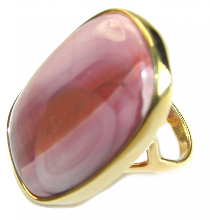 Genuine Imperial Jasper 14K Gold over .925 Sterling Silver handcrafted ring s. 7 - Close-up of Imperial Jasper ring in 14K gold over sterling silver