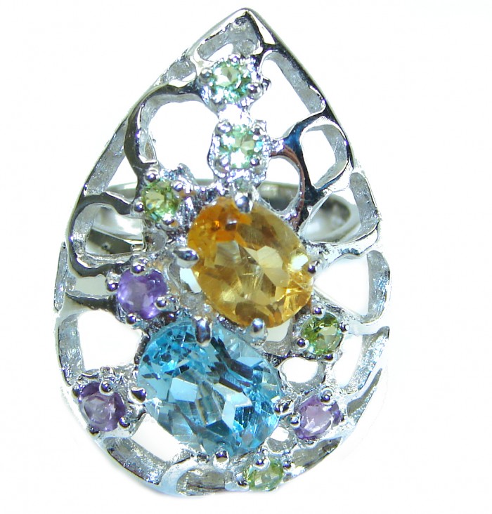 Isabella 11.5 carat Multigems .925 Sterling Silver Handcrafted Ring size 6 3/4 - photo 3