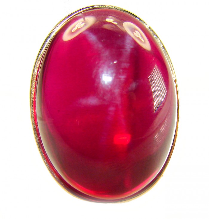 Bella Rosa Genuine 46.5 CARAT Star Ruby .925 Sterling Silver dipped in 18K Gold ovrLarge Statement Ring size 8 - Close-up of Bella Rosa 46.5 carat star ruby in .925 sterling silver setting.