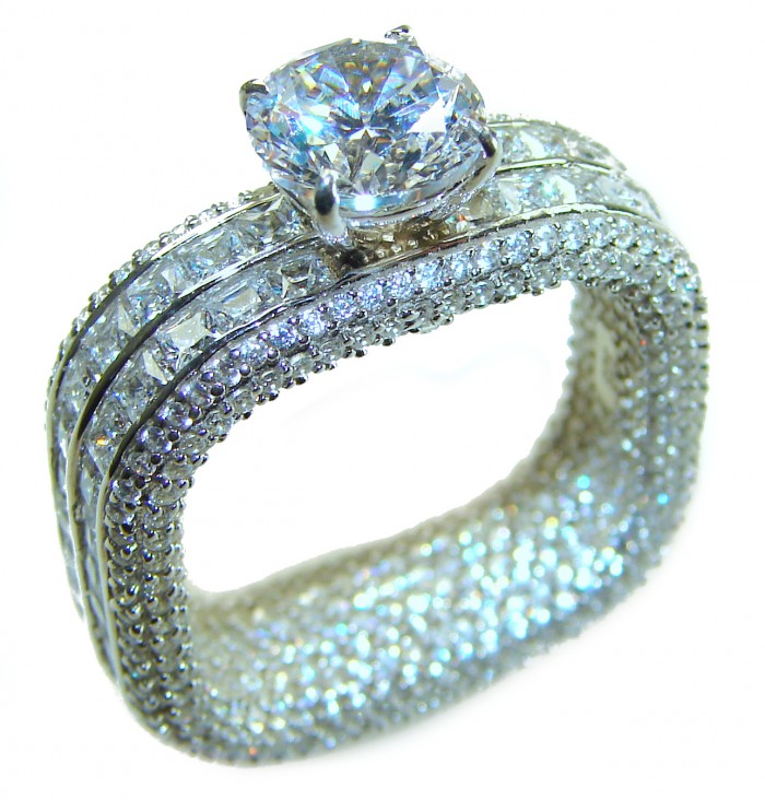 Snow Queen- 25.6 carat White Topaz .925 Sterling Silver handcrafted ring size 8 - Side view of Snow Queen ring, 25.6 carat white topaz, sterling silver.