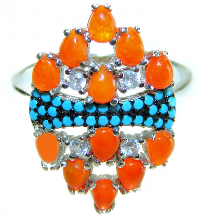 New Galaxy Genuine 5.8 carat Golden Opal .925 Sterling Silver handmade Ring size 8 - Close-up of New Galaxy Opal and Sterling Silver Ring