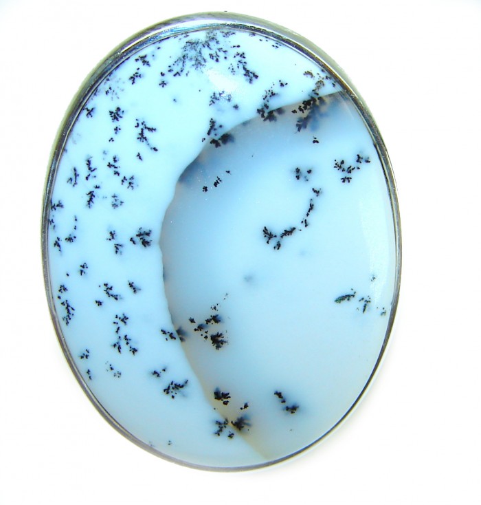 Top Quality Dendritic Agate .925 Sterling Silver handcrafted Ring s. 8 adjustable - Close-up of dendritic agate in sterling silver setting.