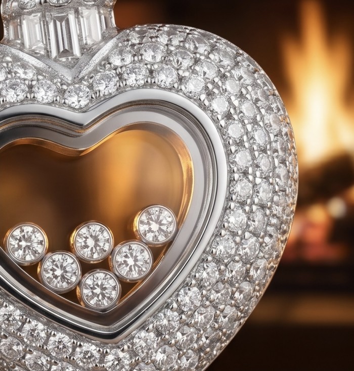 Precious Heart - Floating Memories 12.5 carat White Sapphire .925 Sterling Silver Handcrafted Statement earrings - Close-up of Precious Heart pendant with floating white sapphires