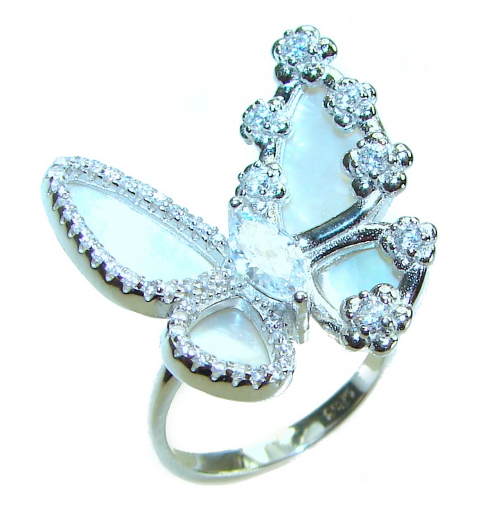 White Butterfly Blister Pearl .925 Sterling Silver brilliantly handcrafted ring s. 6 - photo 2
