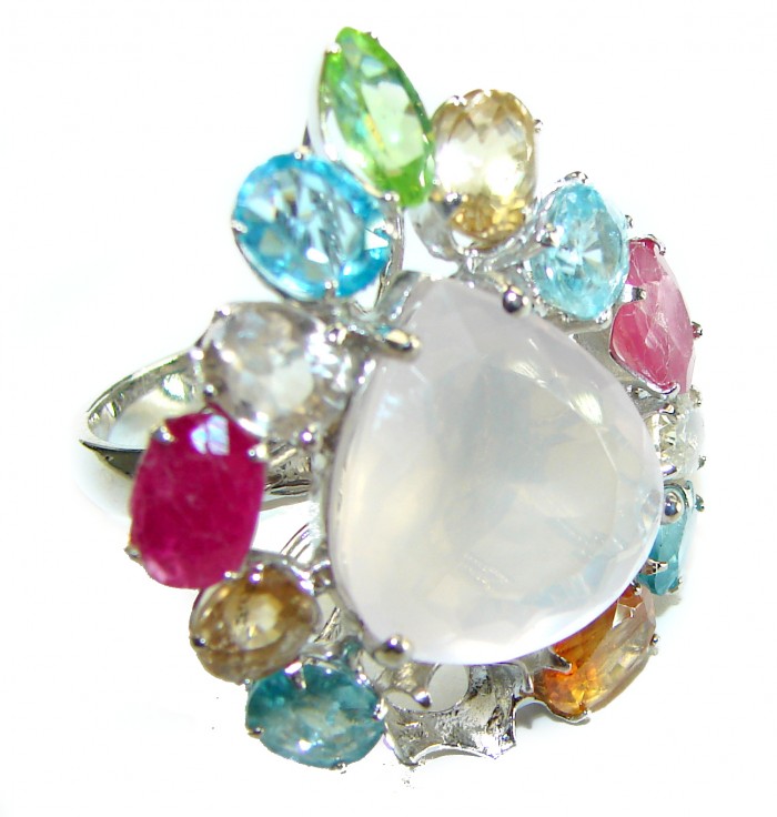 Pink Cascade authentic Italy made 25.5 carat Rose Quartz 18k Gold over .925 Sterling Silver incredible Ring size 8 - photo 3