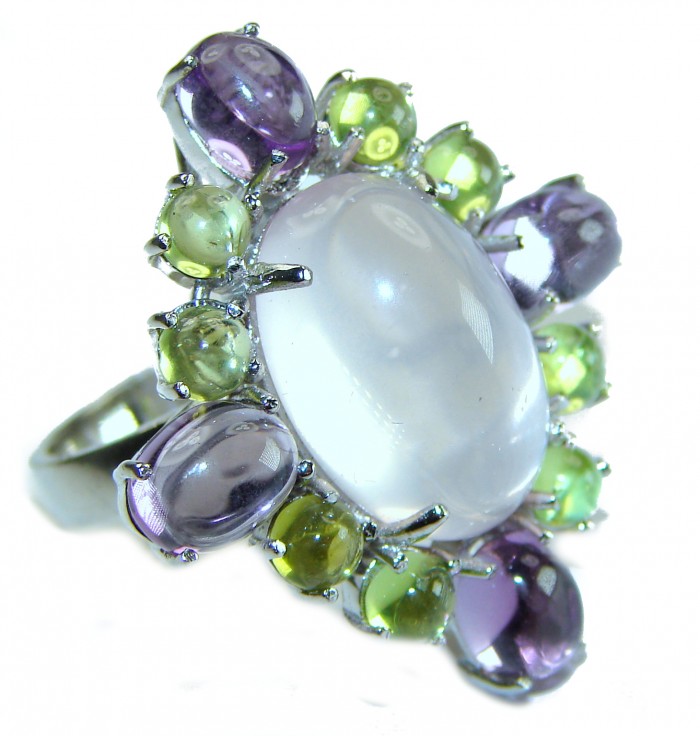 Victoria - Authentic 9.5 carat Brazilian Rose Quartz Peridot .925 Sterling Silver incredible Ring size 7 1/2 - photo 3