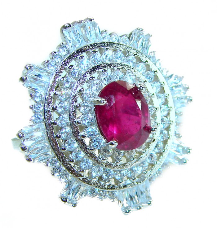 Melody - Vintage Design 7.4 CARAT Garnet .925 Sterling Silver handcrafted ring; s. 7 1/2 - Close-up of vintage garnet and diamond ring in sterling silver.