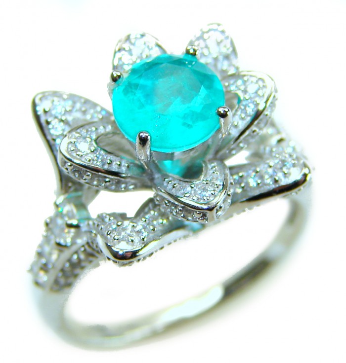 Gabriella - Luxurious 3.6 carat Emerald .925 Sterling Silver handcrafted Cocktail Ring s. 8 1/4 - Close-up of Gabriella 3.6 carat Emerald ring in .925 Sterling Silver