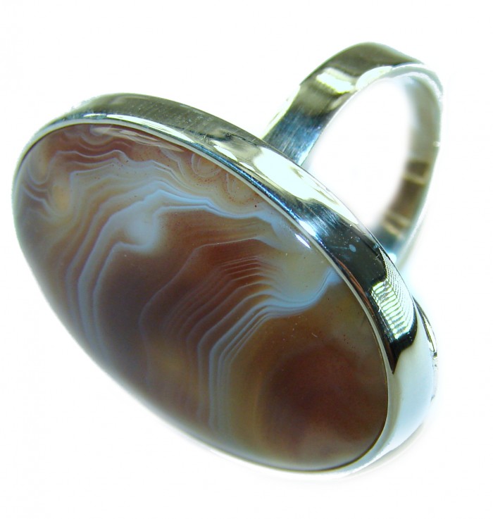 Simplicity Scentic Montana Agate .925 Sterling Silver Ring s. 8 - Close-up of Simplicity Scentic Montana Agate sterling silver ring.