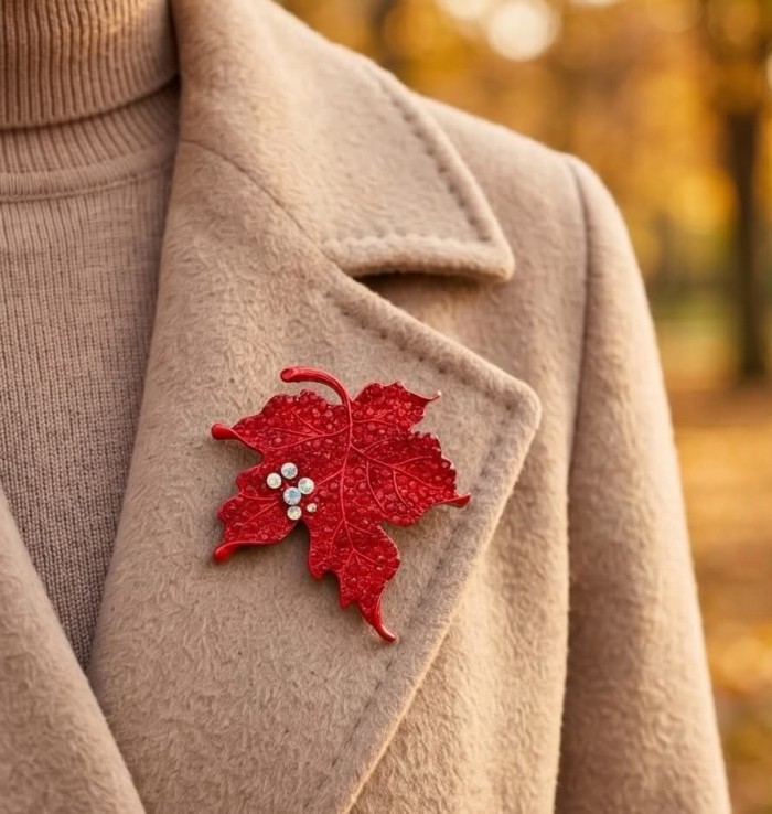 Stylish Red Leaf Crystal Brooch - photo 2