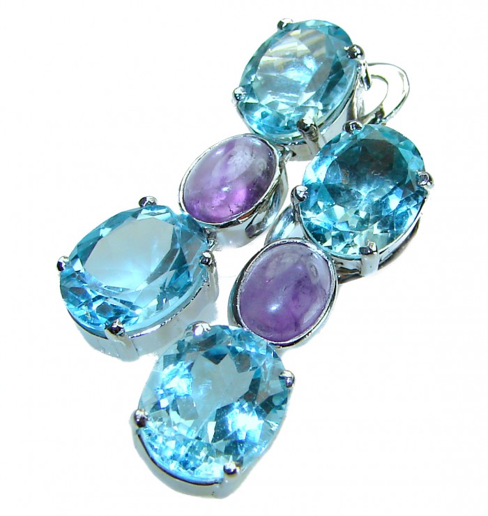 Allure Natural Amethyst Swiss Blue Topaz .925 Sterling Silver handcrafted Statement earrings - photo 3