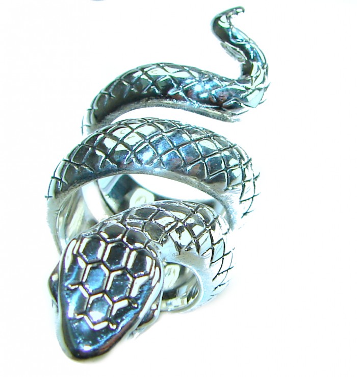 Large Boa Snake .925 Sterling Silver handcrafted Statement Ring size 5 1/4 - photo 3