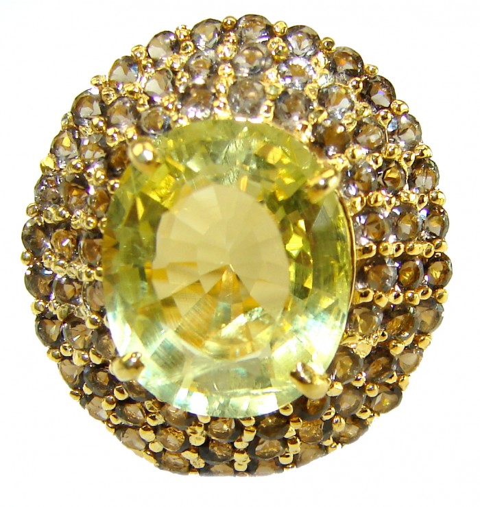 Real Treasure 10.5 carat Golden Topaz .925 Sterling Silver dipped in 22K Gold Handcrafted Huge Ring size 6 3/4 - Golden Topaz ring stone close-up, ornate setting detailing