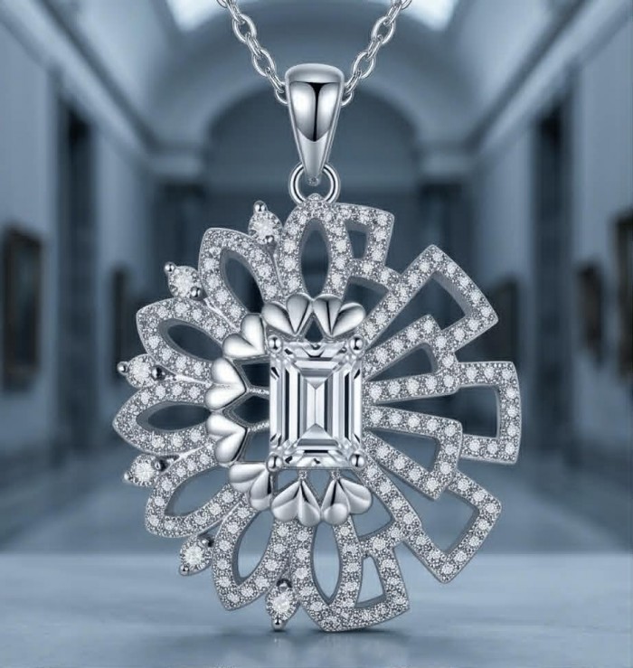 Classic Beauty 11.2 carat White Topaz highly polished 18K White Gold over .925 Sterling Silver Italy made necklace - Close-up of Classic Beauty 11.2 ct White Topaz pendant on chain