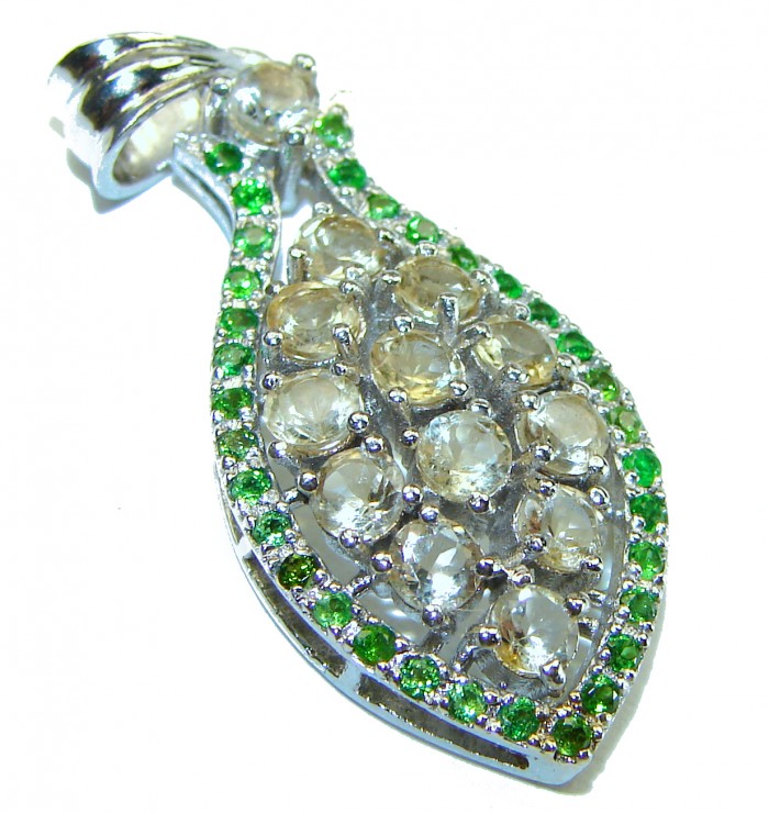 Monica 10.8 carat Citrine Emerald .925 Sterling Silver handmade Statement pendant - photo 3