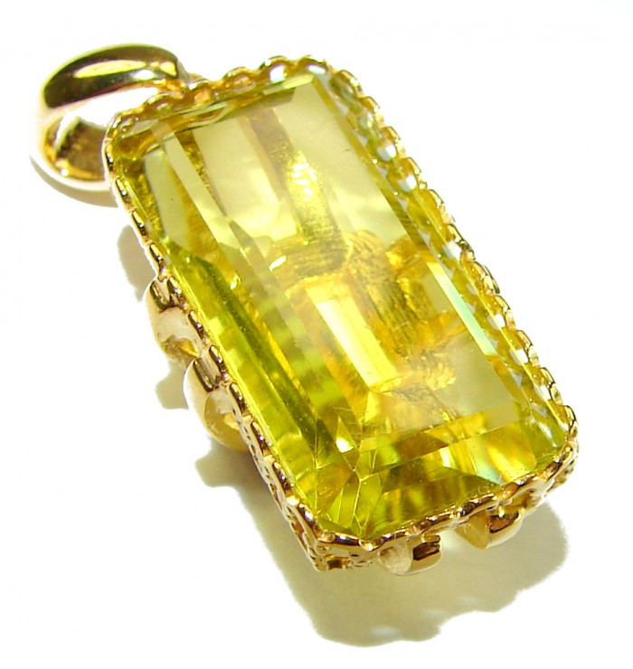 Emerald cut 15.3 carat Lemon Quartz 18K Gold over .925 Sterling Silver handcrafted pendant - photo 2