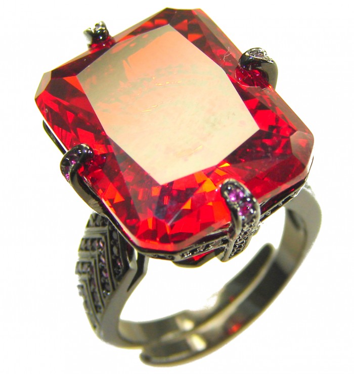 Carmen Authentic 22.4 carat Garnet .925 Sterling Silver dipped in black rhodium brilliantly handcrafted large Statement Ring size 7 adjustable - photo 3