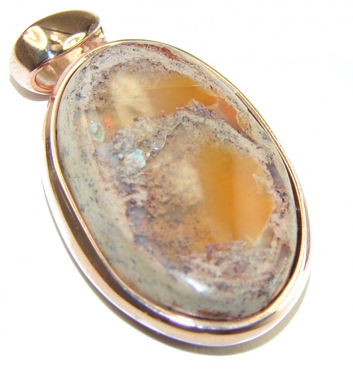 Natural Mexican Fire Opal 14K Rose Gold over .925 Sterling Silver handmade Pendant - photo 3