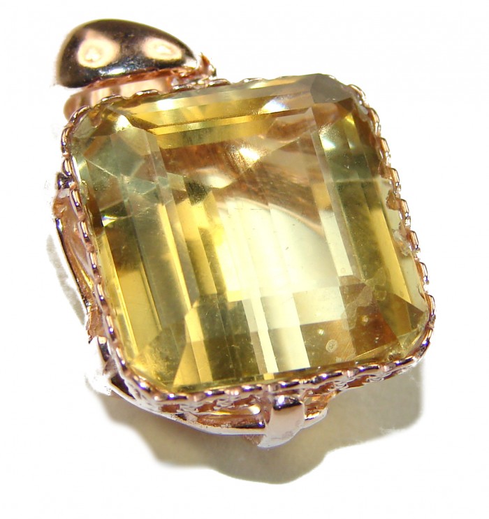 Emerald cut 10.3 carat Lemon Quartz 14K Gold over .925 Sterling Silver handcrafted pendant - photo 3