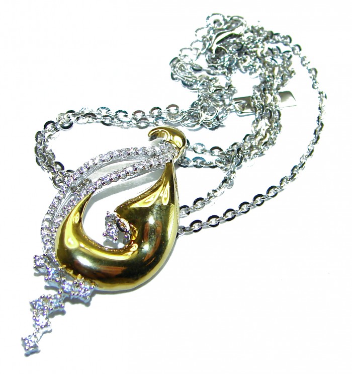 Exclusive White Topaz 2 tones .925 Sterling Silver handcrafted.925 Sterling Silver Necklace - photo 2