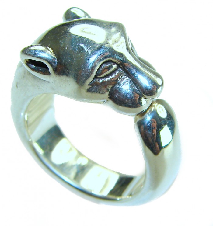 Gephard authentic .925 Sterling Silver handmade Statement Ring s. 10 - Side view of Gephard sterling silver ring with animal head detail.