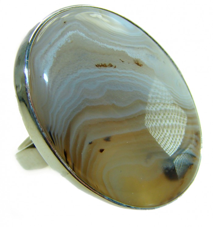 Simplicity Scentic Botswana Agate .925 Sterling Silver Ring s. 8 adjustable - Stone close-up of Simplicity Botswana Agate Sterling Silver Ring