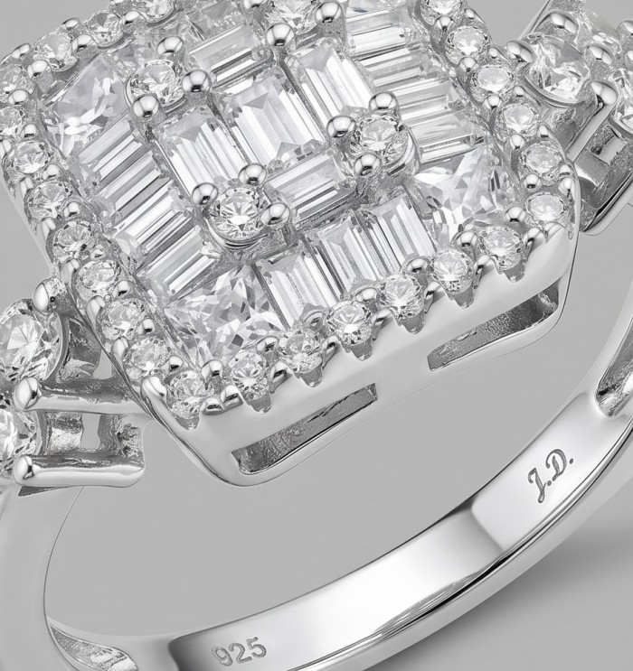 Carolyn - Precious 35.5 carta White Topaz rhodium over .925 Sterling Silver .925 Sterling Silver Statement ring size 6 1/4 - Close-up of Carolyn ring with white topaz and rhodium over .925 silver.