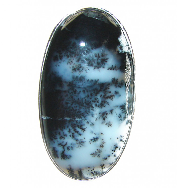 Top Quality Moss Dendritic Agate .925 Sterling Silver handcrafted Ring s. 7 adjustable - Close-up of Moss Dendritic Agate in .925 Sterling Silver setting.