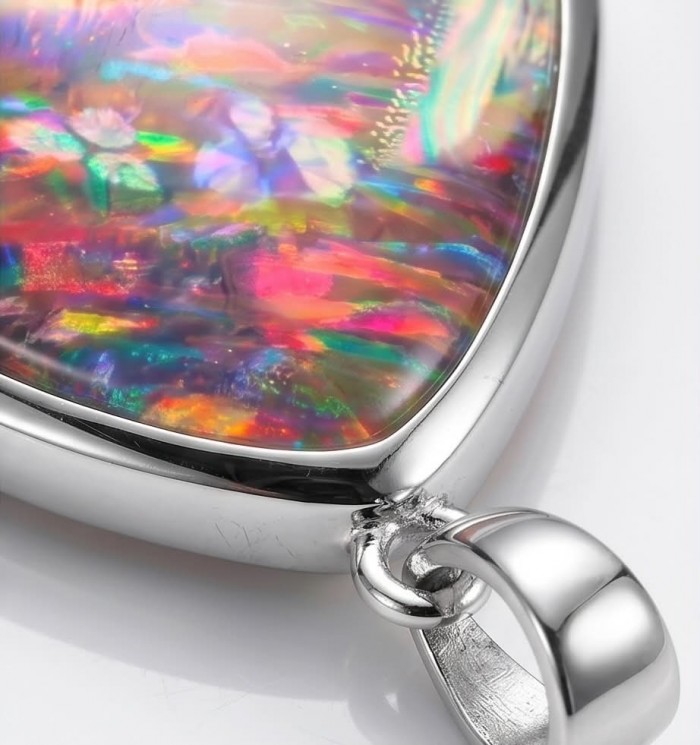 Kaleidopscop 19.5 carat Australian Doublet Opal .925 Sterling Silver handcrafted pendant - Close-up of Kaleidoscope 19.5 carat Australian Doublet Opal pendant.