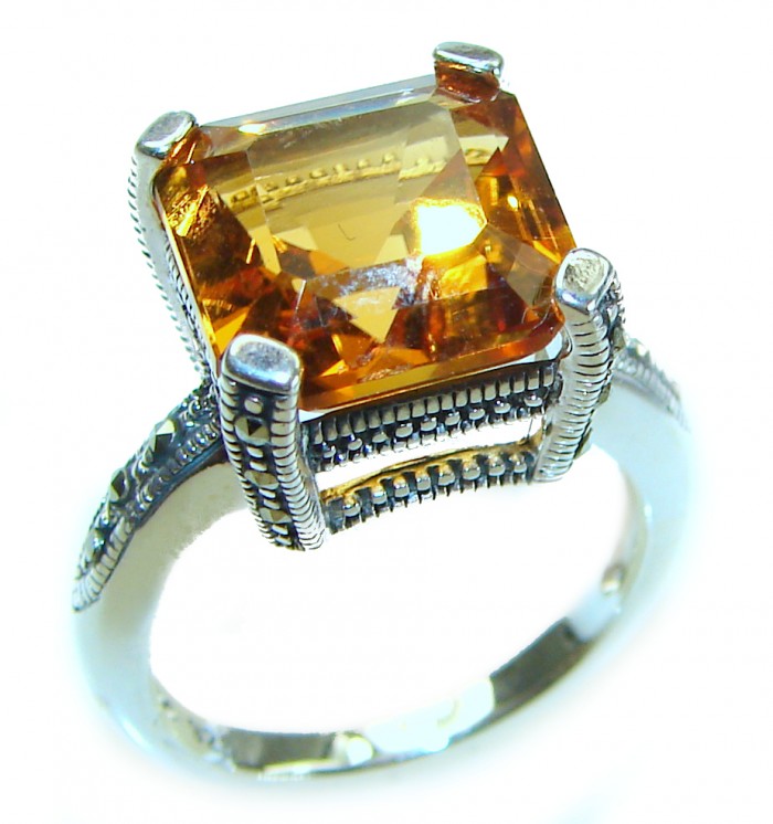 Unique Authentic 9.2 carat Citrine .925 Sterling Silver handmade Cocktail Ring s. 8 - photo 4
