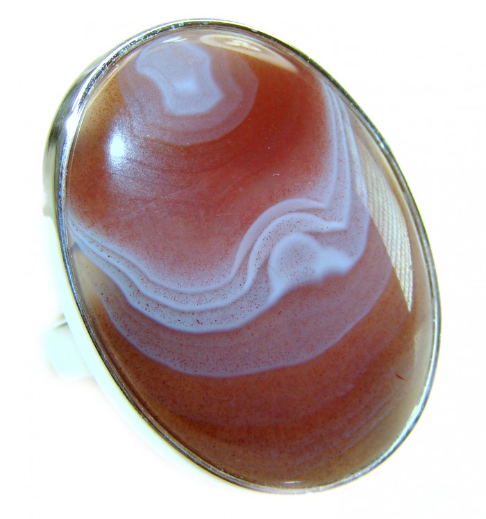 Change - Top Quality Botswana Agate .925 Sterling Silver handcrafted Ring s. 7 adjustable - Close-up of Botswana agate sterling silver ring.
