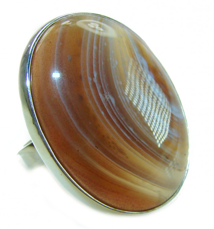 Sahara Dune Top Quality Botswana Agate .925 Sterling Silver handcrafted Ring s. 8 adjustable - Close-up of Sahara Dune Botswana Agate in .925 Sterling Silver setting.