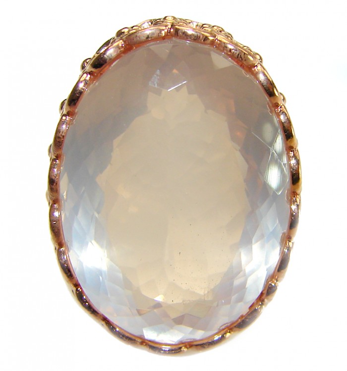 Oversized Authentic 34.5 carat Brazilian Rose Quartz 14k Gold over .925 Sterling Silver incredible Ring size 8 adjustable - photo 3
