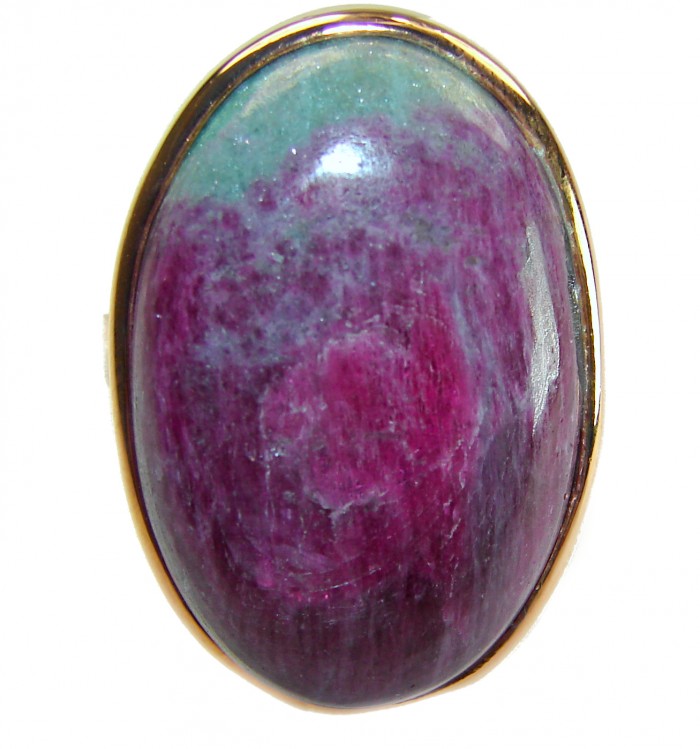 Authentic Ruby in Zoisite 18k Rose Gold over .925 Sterling Silver handmade Cocktail Ring s. 8 adjustable - Close-up of authentic Ruby in Zoisite ring in 18k rose gold over sterling.