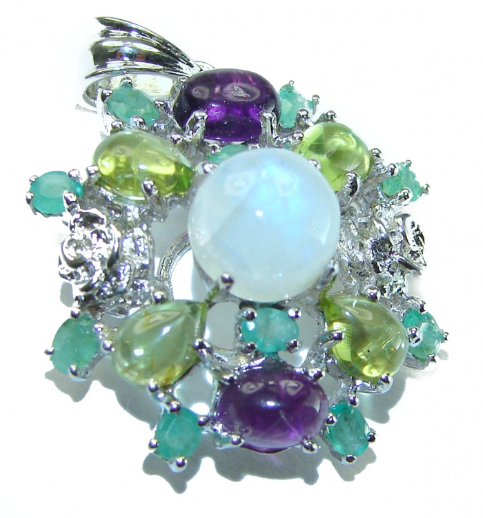 Genuine Rainbow Moonstone .925 Sterling Silver handcrafted pendant - photo 1