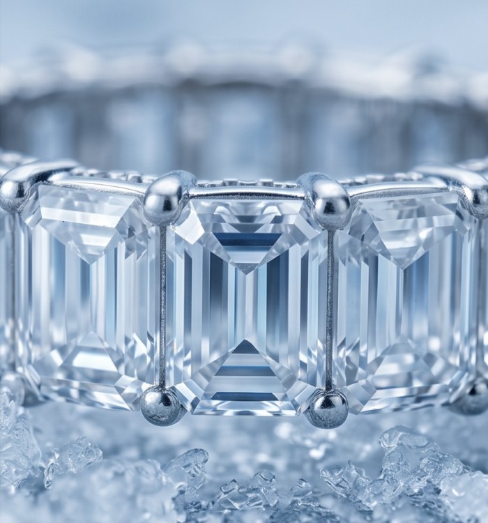 Luxurious 3.5 carat White Topaz .925 Sterling Silver Solid Infinity ring size 7 - Close-up of Luxurious 3.5 carat White Topaz in .925 Sterling Silver